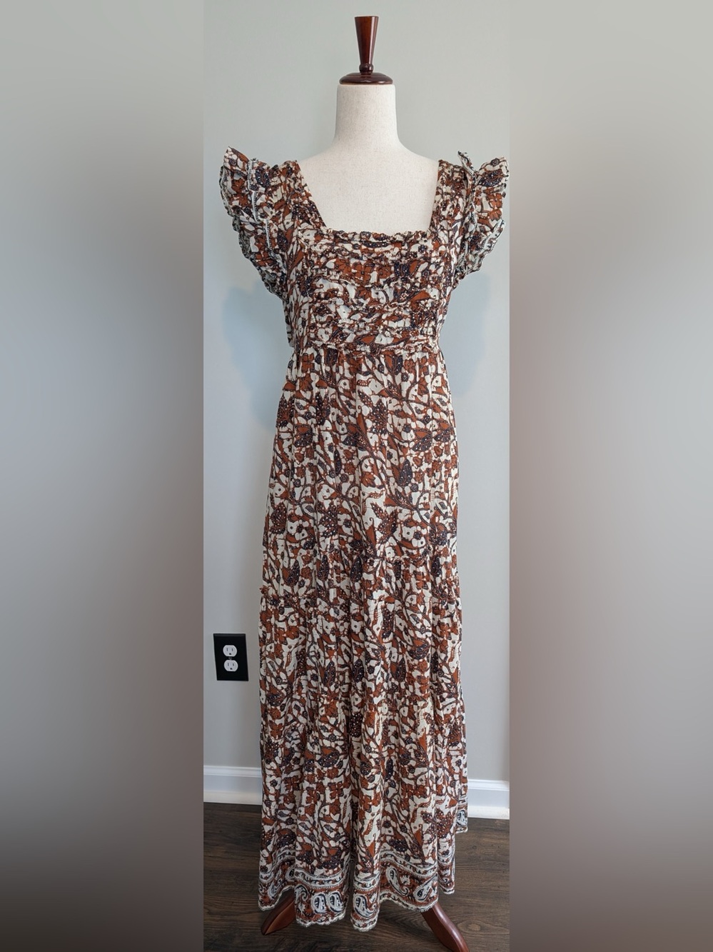 House of Harlow 1960 Mirabelle Ruffled Maxi Dress Tie-Back Square Neck Size XS